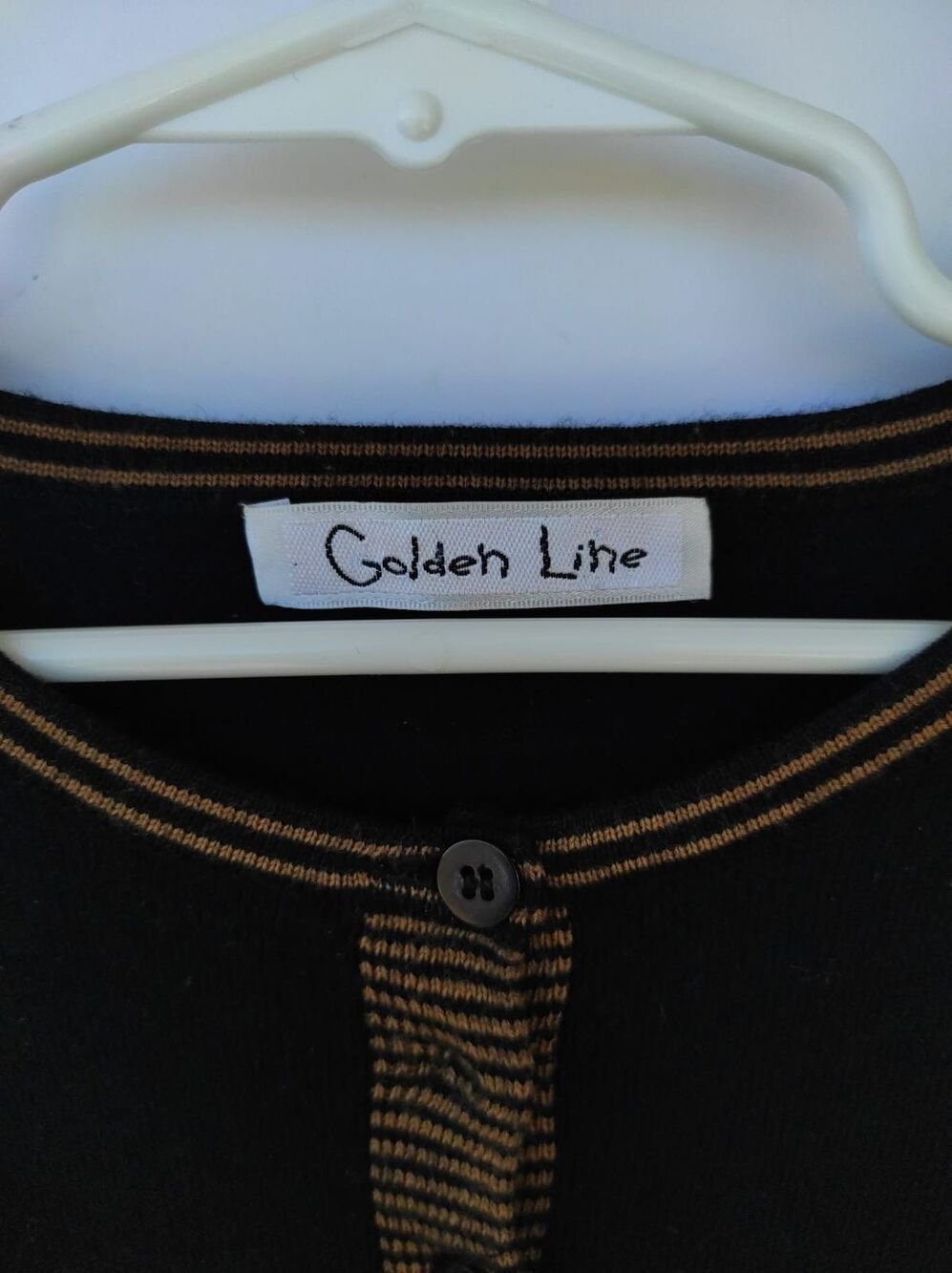 Golden Line 100% Wool Cardigan Black Brown Striped Trim XXS XS Women Button Up - Picture 14 of 16